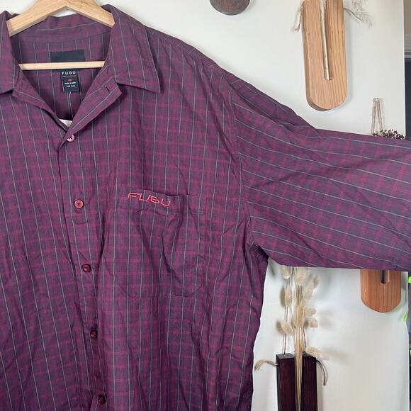 NWT Men's 4X FUBU Plaid Red and Green Button Down - Picture 4 of 4